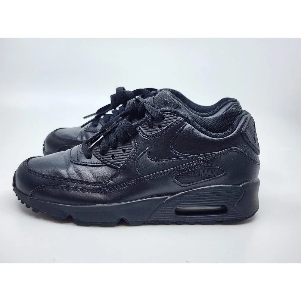 Nike Air Max 90 LTR Triple Black Leather Kids Sneakers CD6864-001